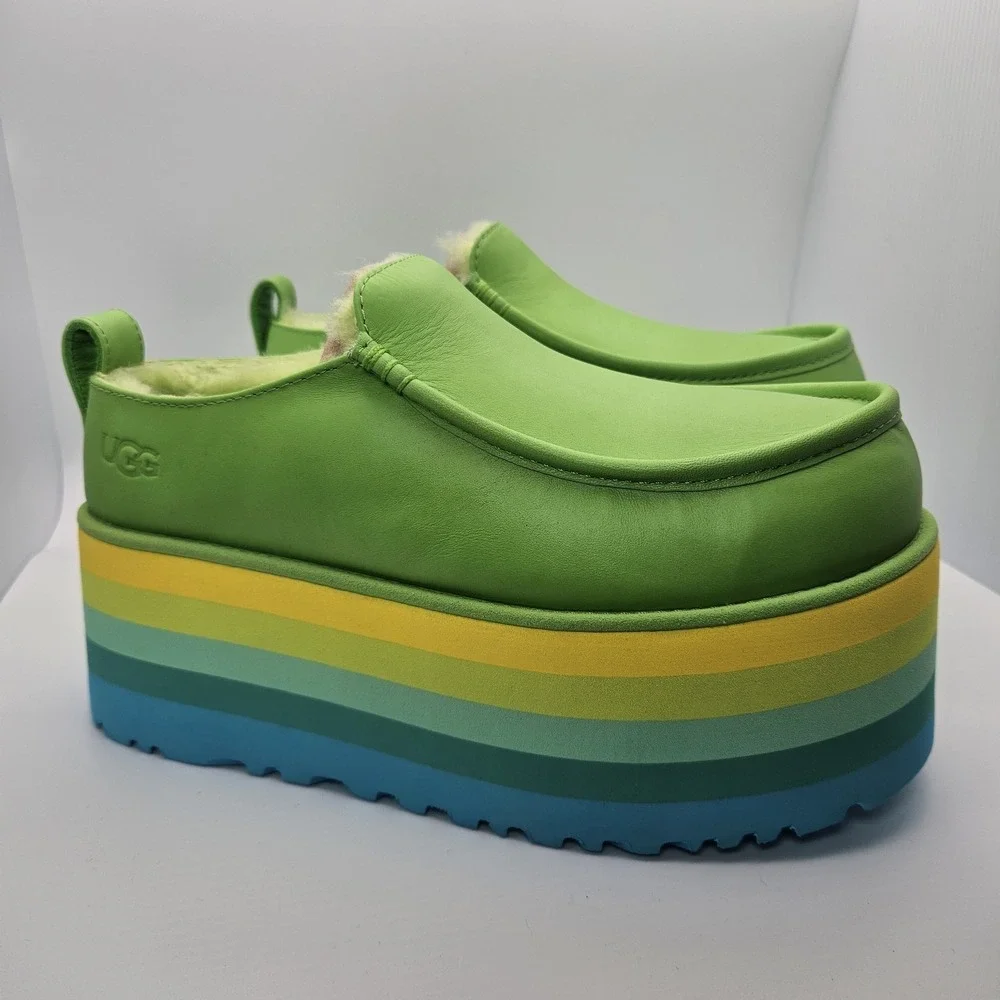 UGG URSEEN PLATFORM Green MULTI LEATHER WOOL ALL GENDER M6/W7 Festival Shoes‎